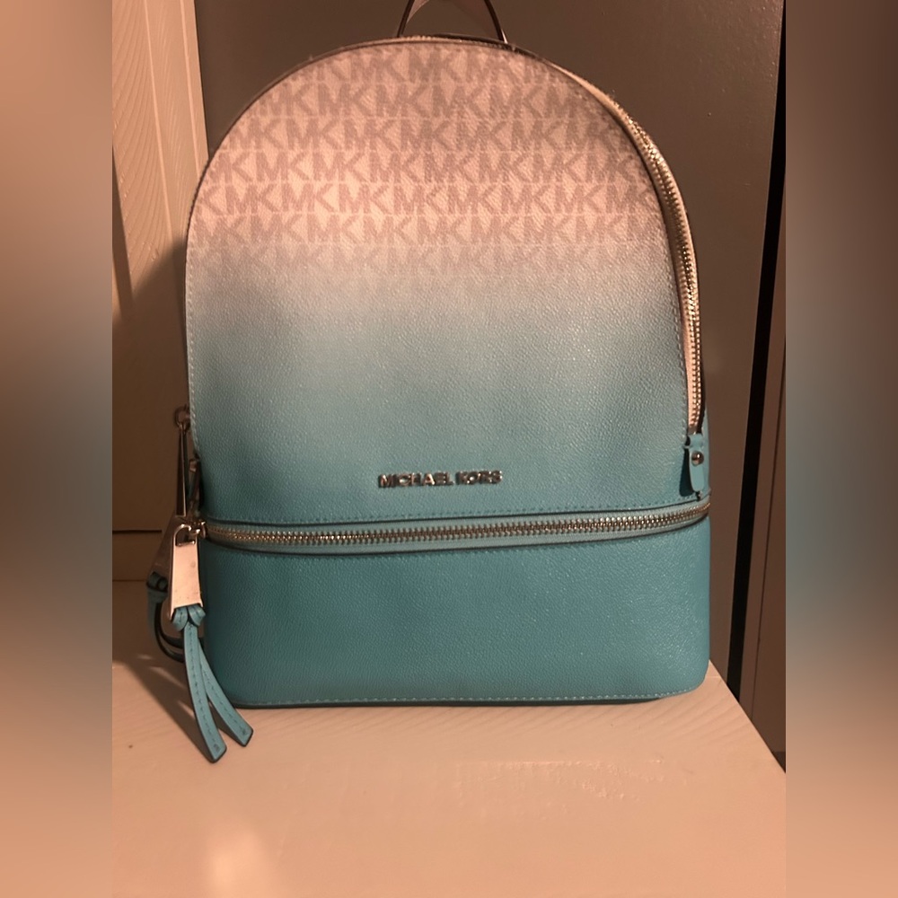 Michael Kors Teal and White Backpack